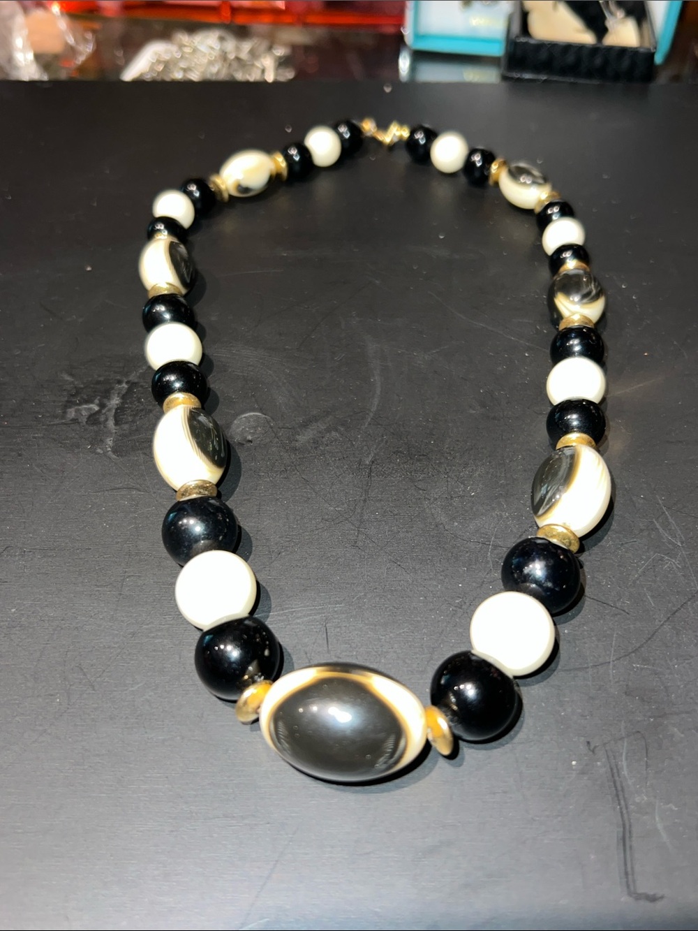 Elegant Black and White Beaded Women's Necklace